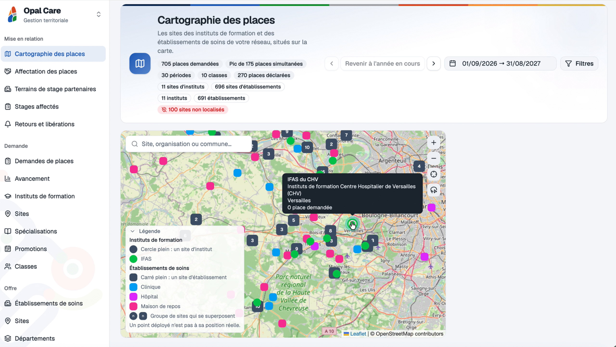cartographie des places avec infos chevron